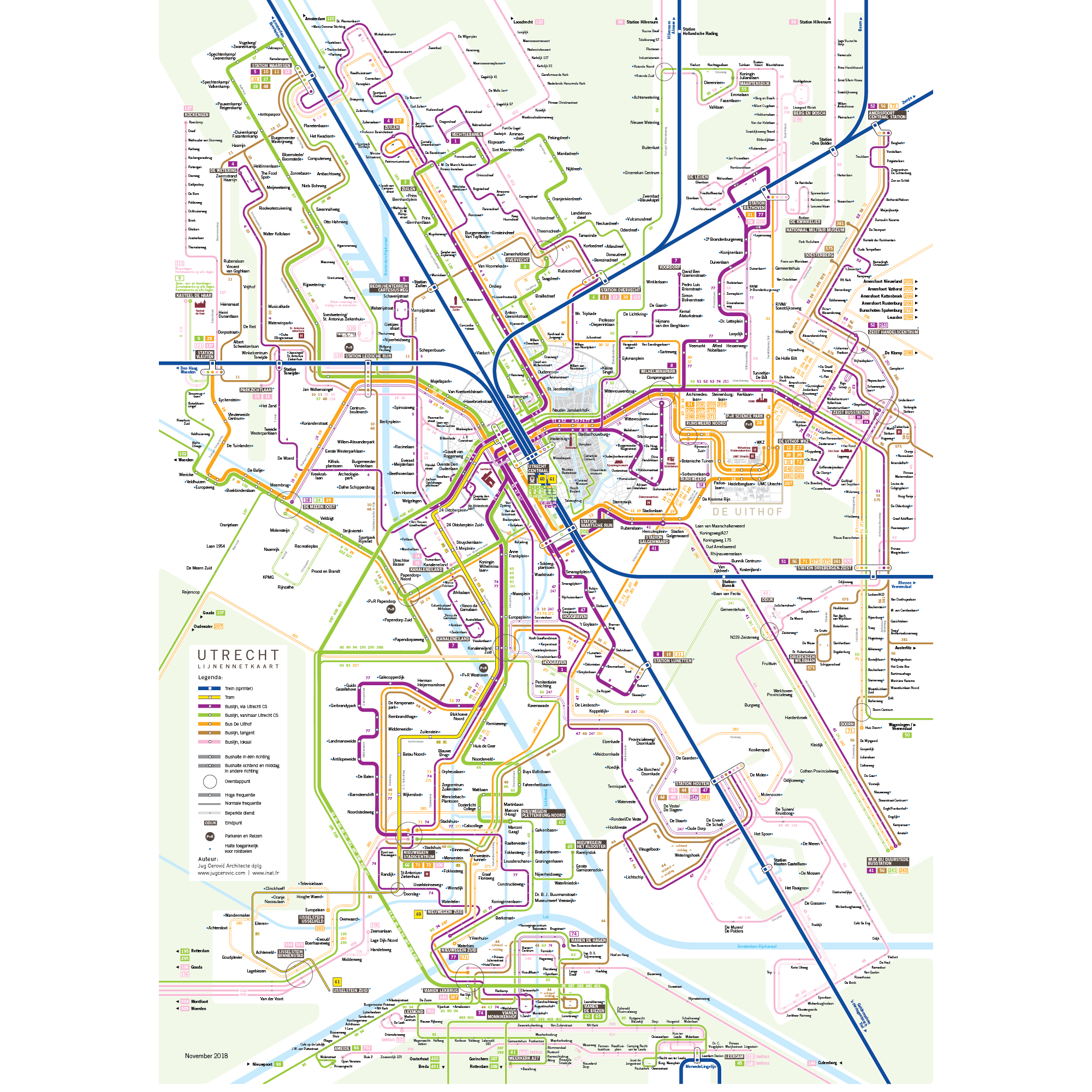 Utrecht lijnennetkaart bus tram train public transport map
