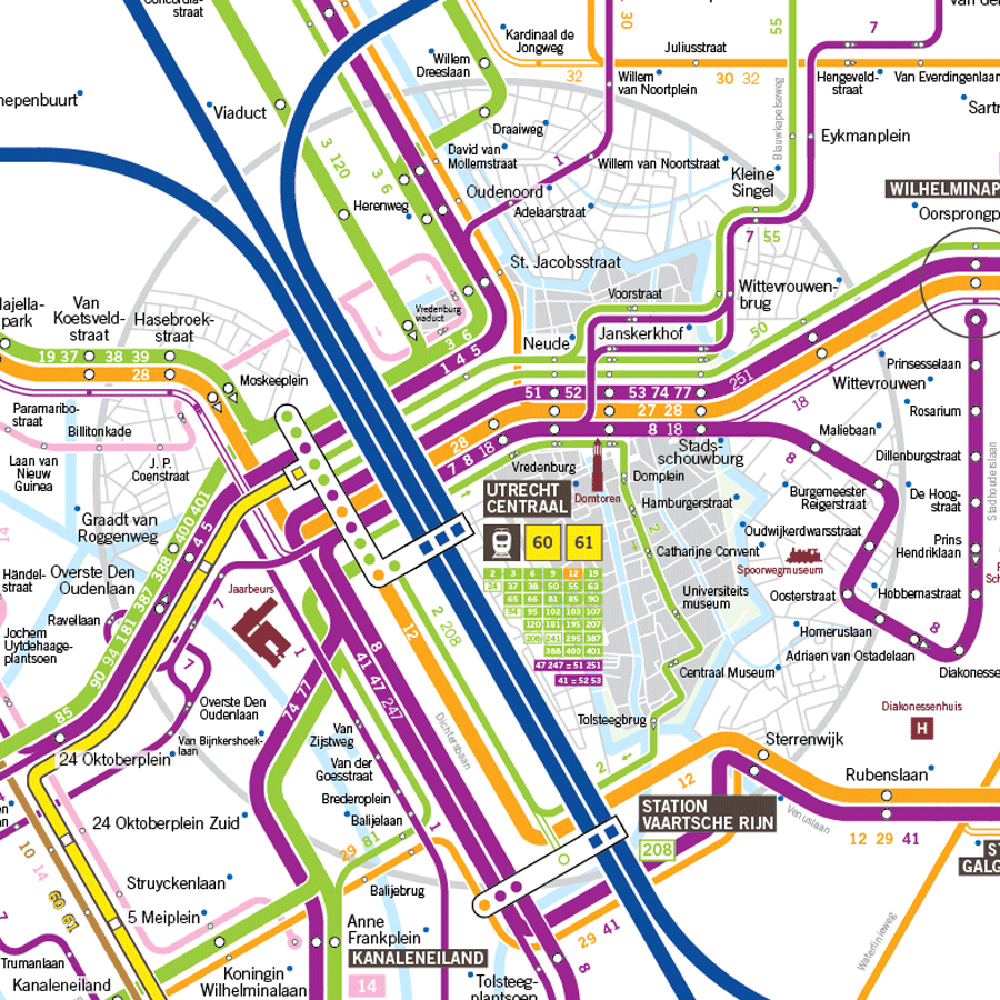 Utrecht lijnennetkaart bus tram train public transport map
