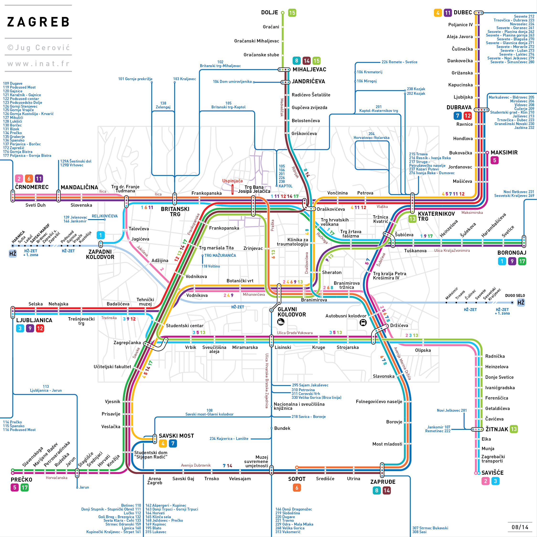 Zagreb public transport tramway map